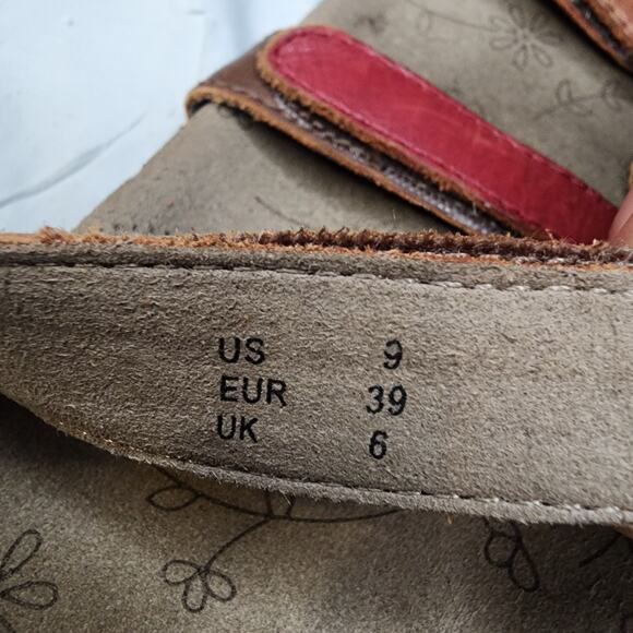 Taos Prize Sandals Womens Size 9 Brown Red Leather Adjustable Casual Slide Boho - Picture 6 of 6